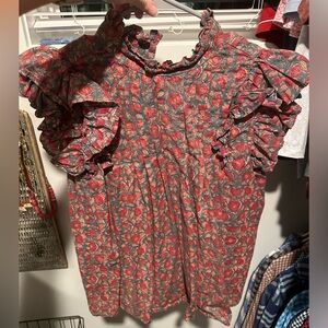 Victoria Dunn Red Floral Ruffle Top